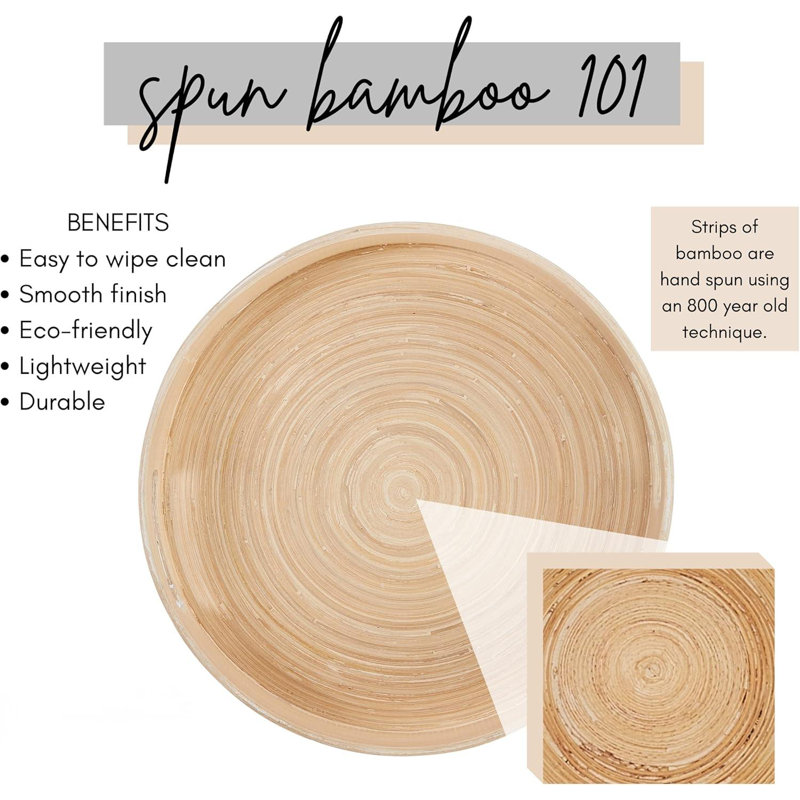 Spun Bamboo Round Serving Tray, Sage, 13.75 Inches
