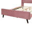 Lit rembourré en velours rose - détails tendance, fabrication robuste en contreplaqué, rangement sous le lit peu encombrant, rangement pratique pour lit double, conception classique, structure, espace sous le lit