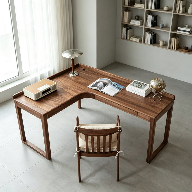 Bureau massif à 2 tiroirs en noyer noir exquis, H 29,5 po x l 63 po x P 47,2 po