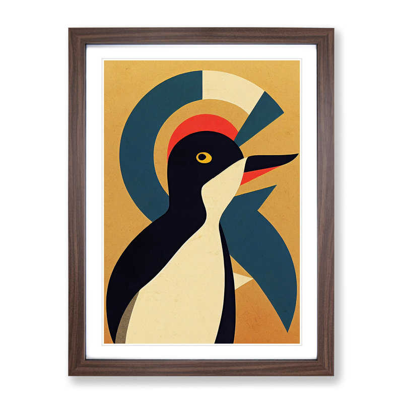 XV1022-3457X Penguin Abstract Art No.1 - Wall Art, 36cm H x 27cm W, Walnut Framed Paper, White