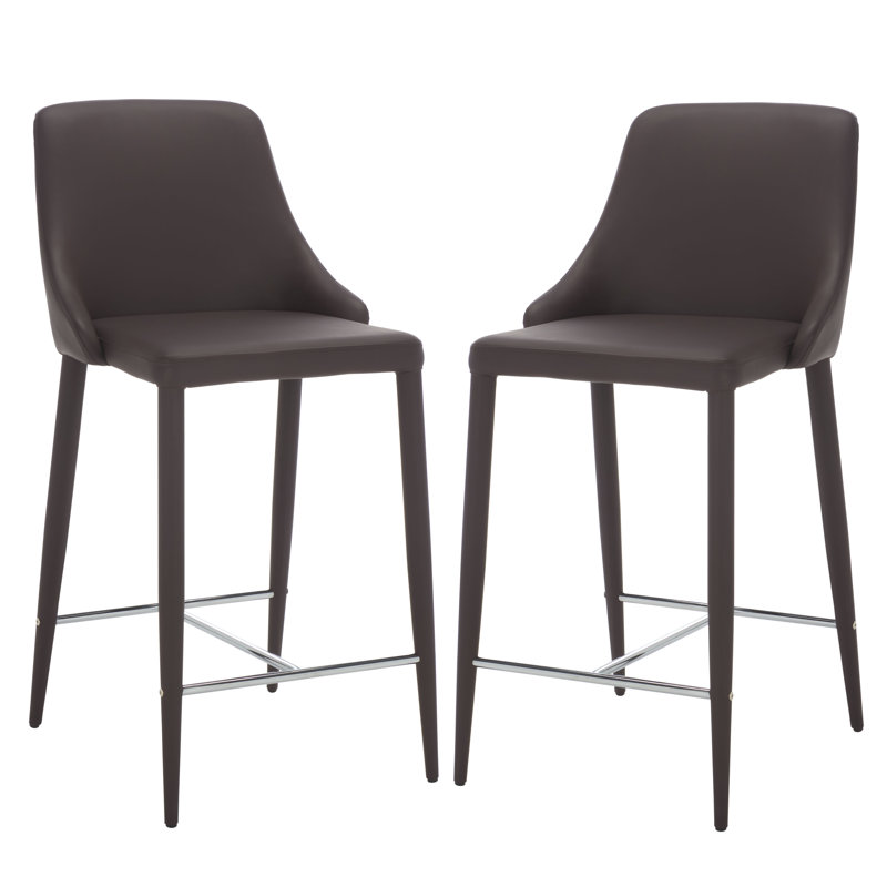 Bohy Modern PU Leather Counter Stool with Chrome Iron Frame, Brown