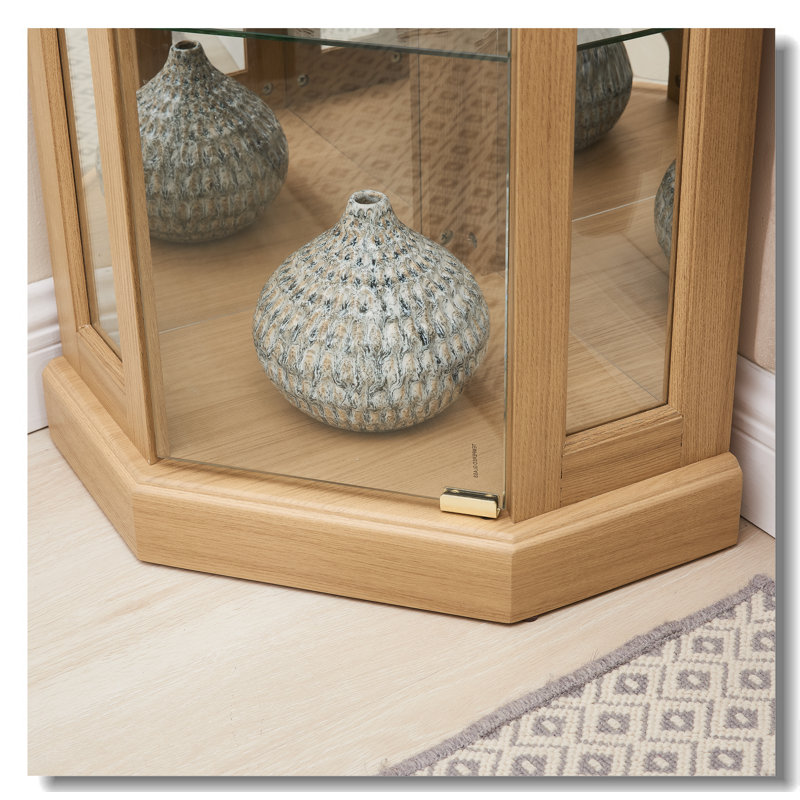 Light Oak Corner Glass Lighted Curio Cabinet