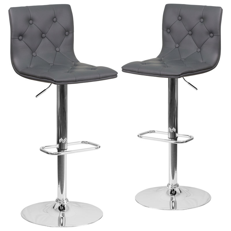 Niven Contemporary Button Tufted Adjustable Height Barstool with Chrome Base, Grey