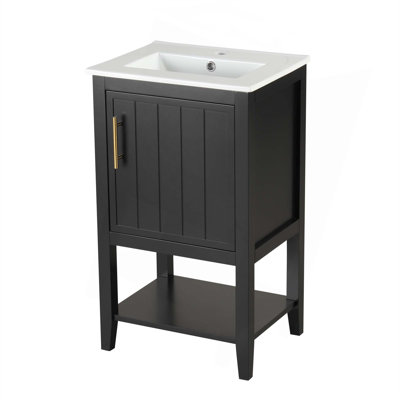 20" Bathroom Vanity With Sink, Bathroom Cabinet With Soft Closing Door, Storage Rack And Open Shelf, Black
