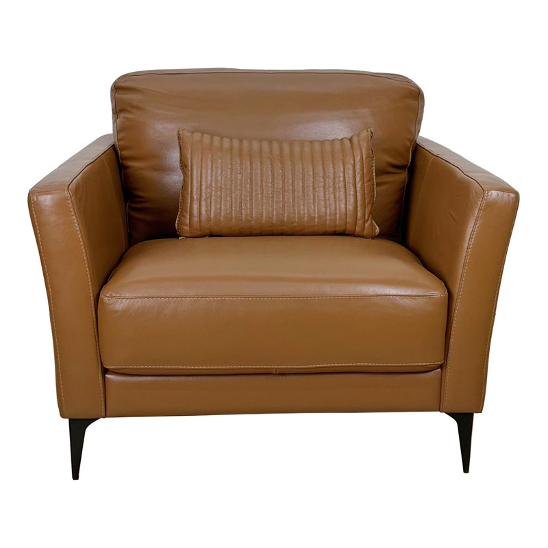 Fauteuil en cuir véritable touffeté Mishkat, Cuir véritable brun clair selle