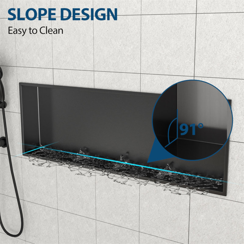 37" X 13" Stainless Steel Shower Niche, Gunmetal Black, Gunmetal Black, 13" H x 37" W x 3.94" D