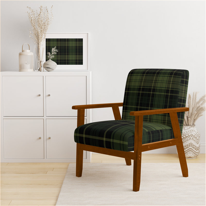 Fauteuil d'appoint rembourré à motif tartan vert et orange Fetullah, Vert / noir, Brun