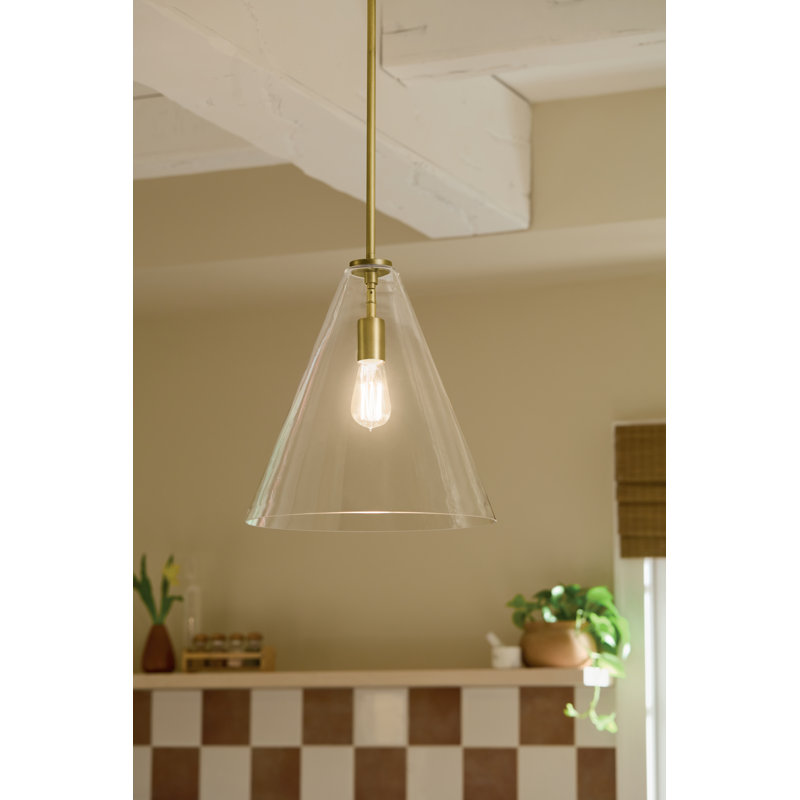 15.5" 1-Light Cone Pendant with Clear Glass, Natural Brass