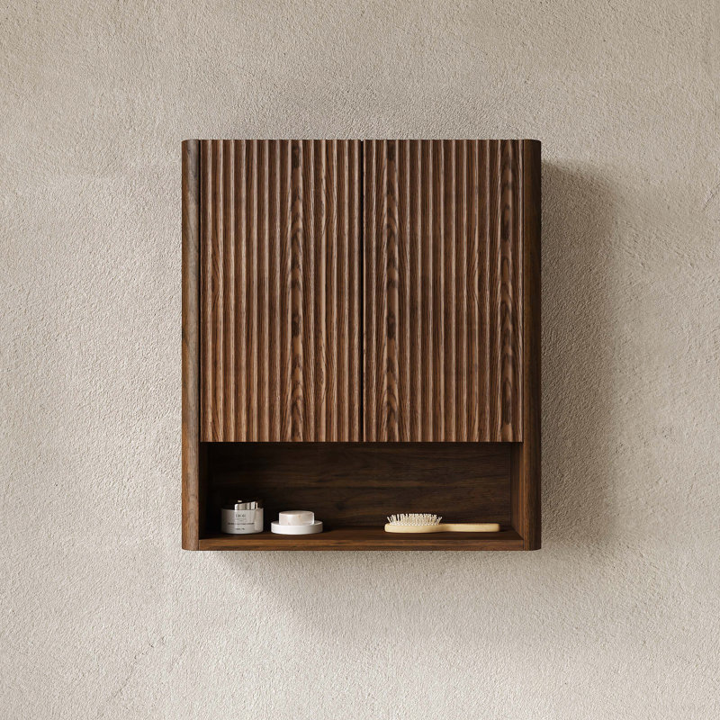 Armoire de salle de bain murale Ã  rayures de 26 pouces avec portes Ã  fermeture en douceur, Dark Walnut