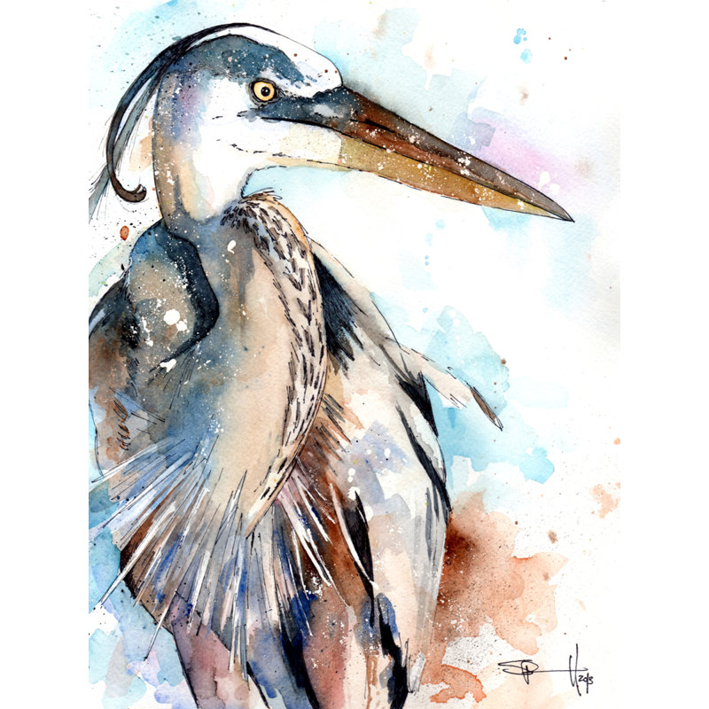 «Great Blue Heron», reproduction de peinture à l'aquarelle sur papier, H 10 po x l 8 po x P 1,5 po, Toile tendue
