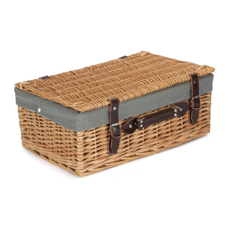 Wicker Hamper with Lining, 19cm H x 30.5 cm W x 41cm D, Light Brown/Grey