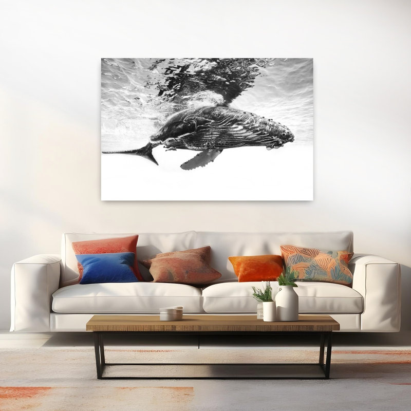 Art mural majestueux, baleine à bosse paisible et contemporaine, H 40 po x l 60 po