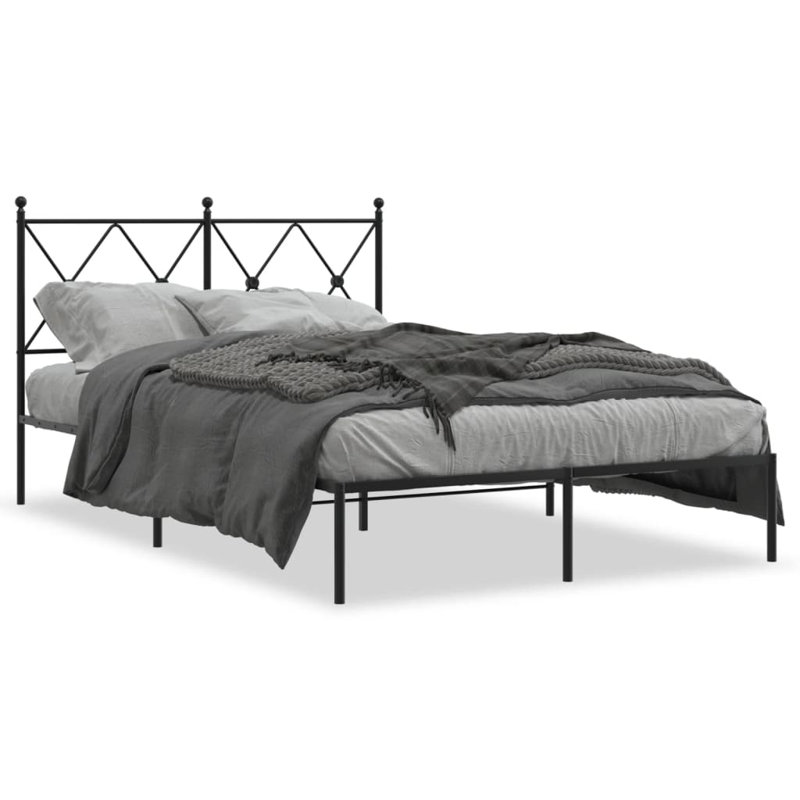 Vidaxl Metal Bed Frame With Headboard, Black, Small Double (4')