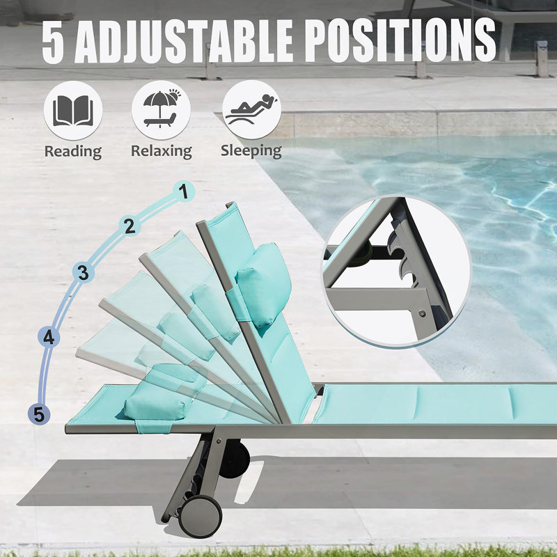 Ensemble de 3 chaises longues d'extérieur pour le patio, Sarcelle