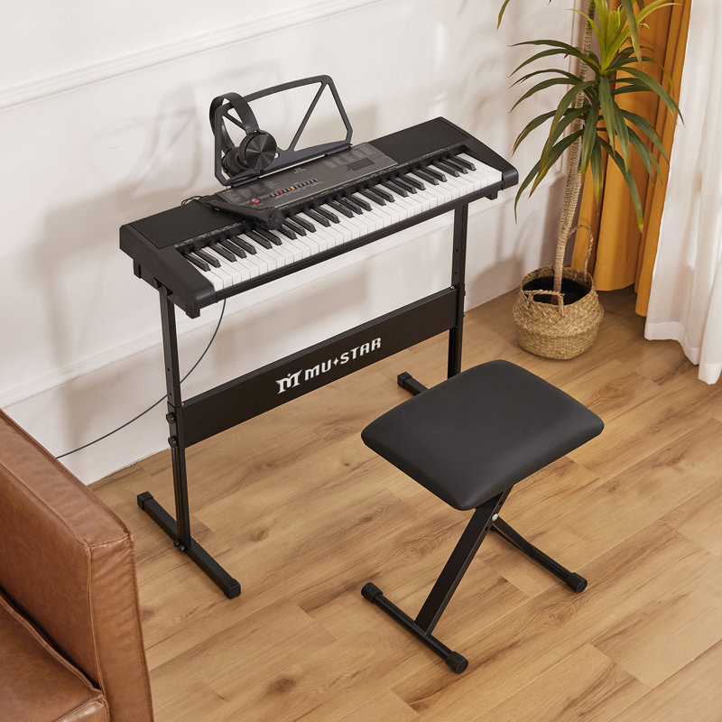 61 Keys Piano Keyboard With Bench , Learning Keyboard Piano For Beginners, Meks-700 Electric Piano Keyboard With Lighted Up Keys