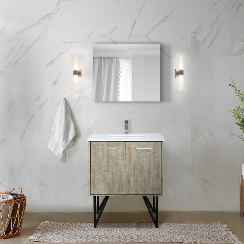 Meuble-lavabo rustique avec comptoir en marbre, robinet inclus, 28 po Miroir - Grattoir et teinture pour dessus de salle de bain, attrait