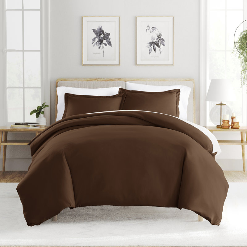 Super Soft Double Brushed Duvet Cover Set, Chocolate, Full/Queen Duvet Cover + 2 Standard Shams