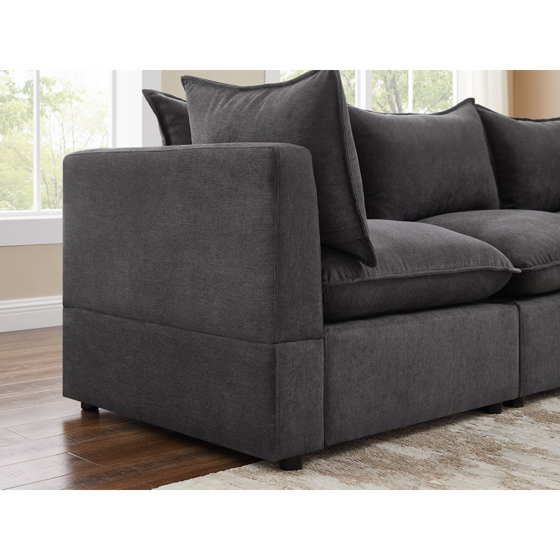 Yunet Upholstered Sectional, Dark Gray Polyester