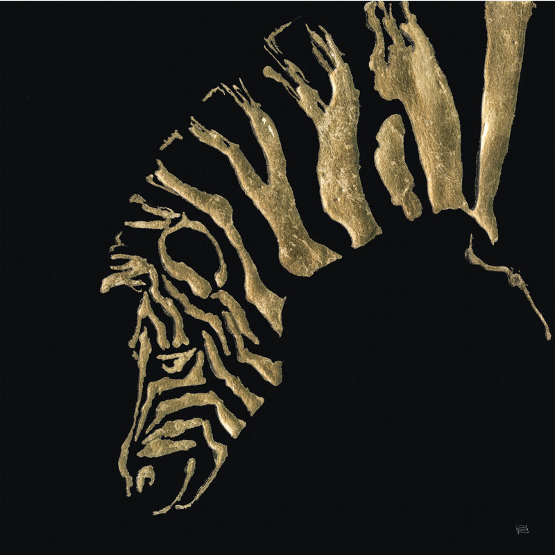 Gilded Zebra On Black by Chris Paschke - Wrapped Canvas Painting, 122cm H x 122cm W x 3.8cm D