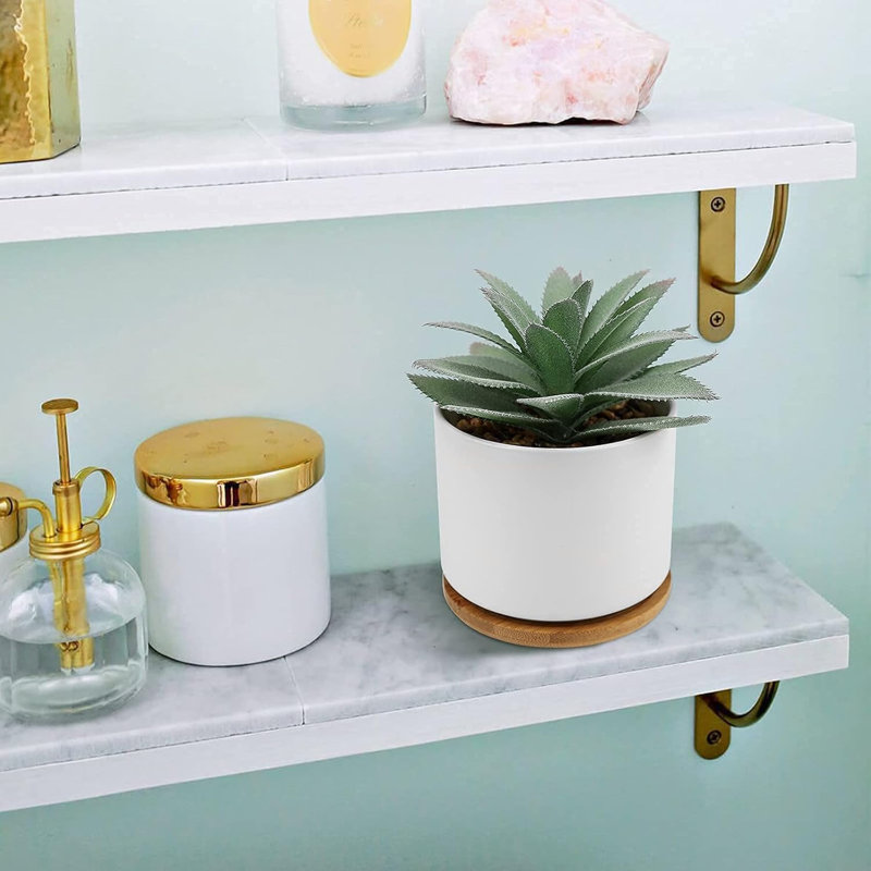 Agave artificiel en pot en céramique avec plateau en bambou