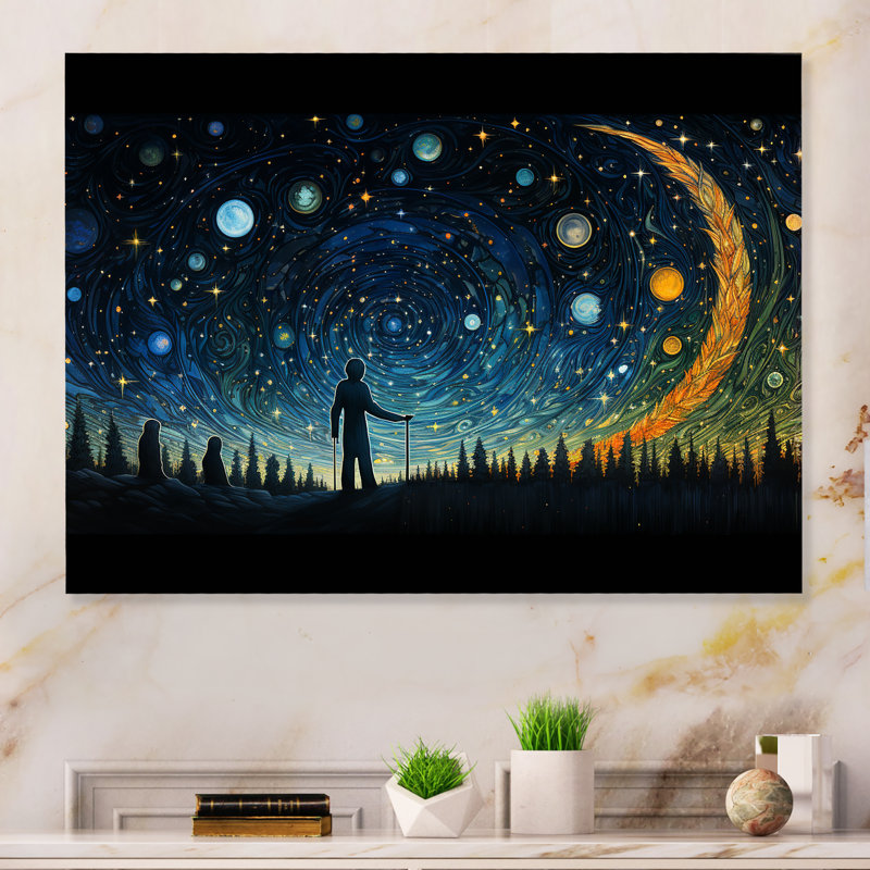 Jaune et bleu, nuit, ciel, planètes, art mural, H 12 po x l 20 po x P 1 po