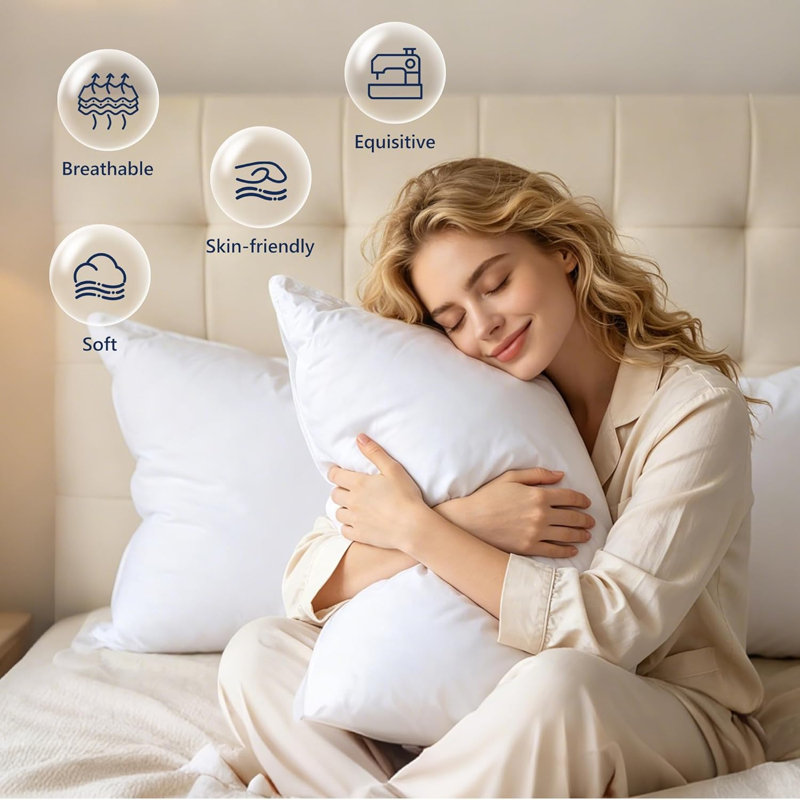 Ensemble de 2 oreillers en duvet d'oie, oreiller de couchage en duvet d'oie, chambres extérieures en polyester moelleux avec housse 100% coton, pour ceux qui dorment sur le dos