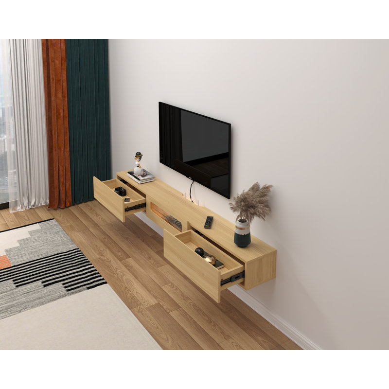 Josylin Floating TV Stand for TVs up to 88", Light Oak, 7.64" H x 78.74" L x 10.04" D