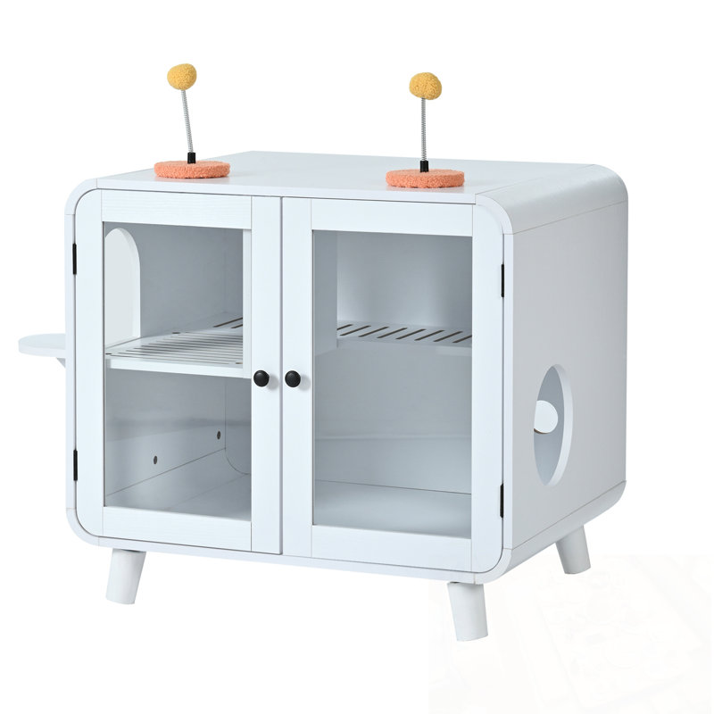 Ishaanvi Enclosure with LED Light and 2 Glass Doors, White