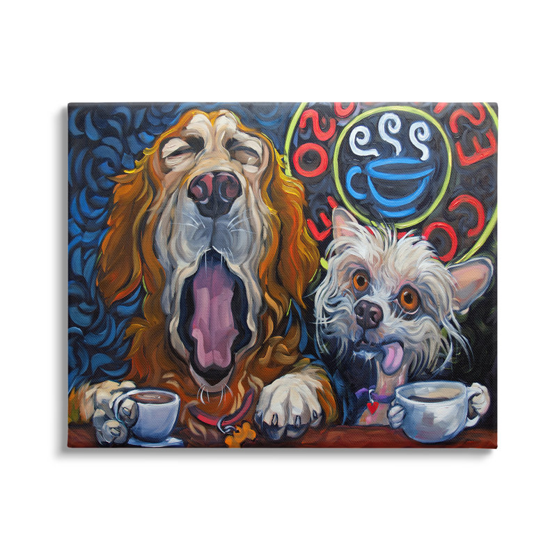 Bold Modern Dogs Coffee Bar Yawning Teacups par CR Townsend, Toile tendue, L 40 po x H 30 po