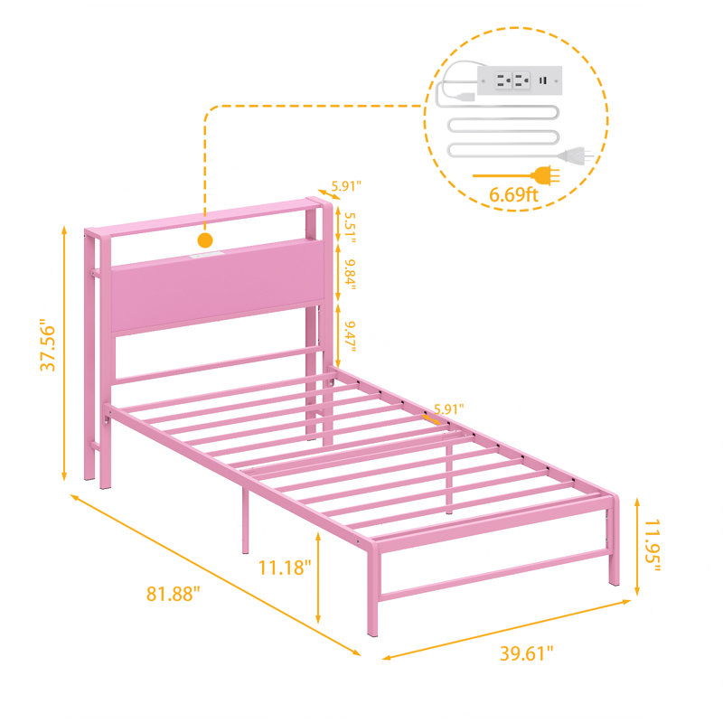 Anariya Storage Bed Equipped With Charging Station And Bedside LED Light Strip, Pink