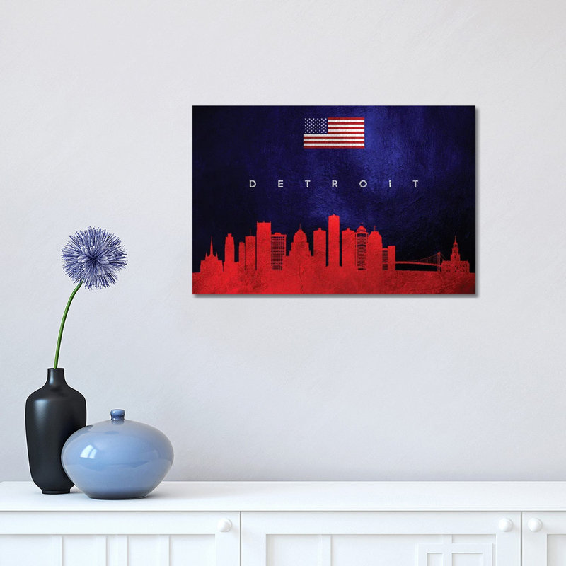 Detroit Michigan Skyline 1 Piece Wrapped Canvas Wall Art, 30.48 cm H x 45.72 cm W