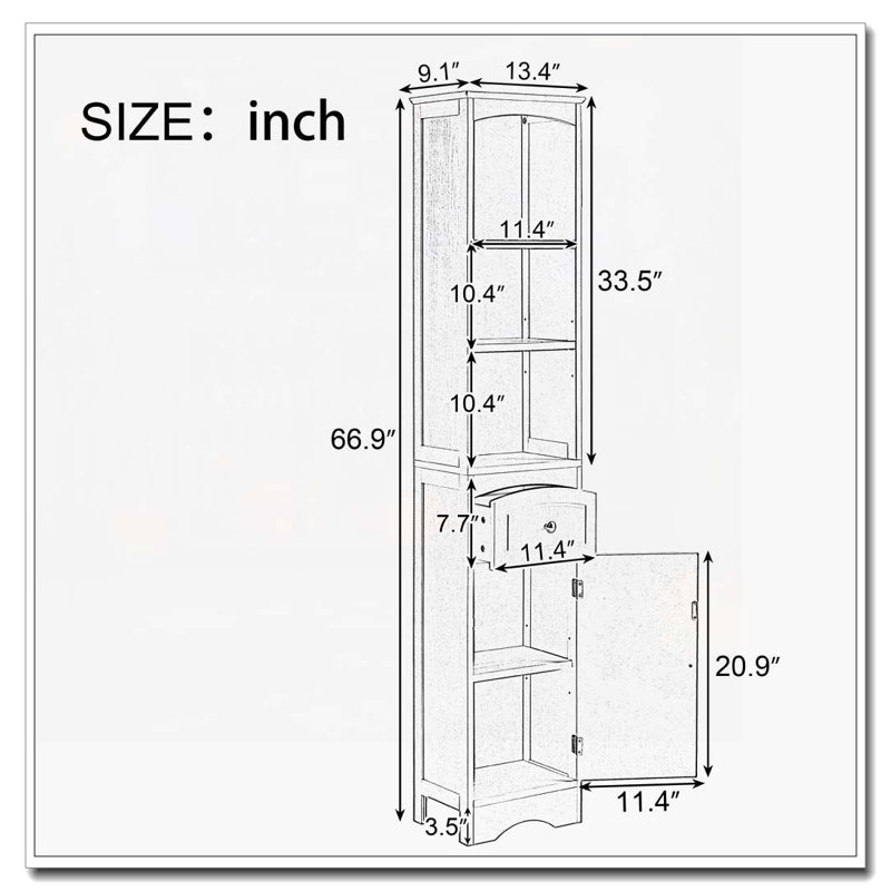Freestanding Bathroom Storage Cabinet with Drawers, Gray