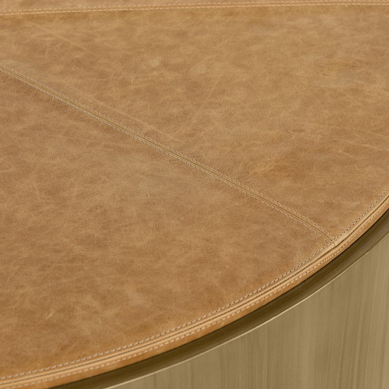 Evan Round Leather Top Coffee Table