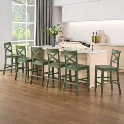 Solid Wood X-Back Counter Height Bar Stool
