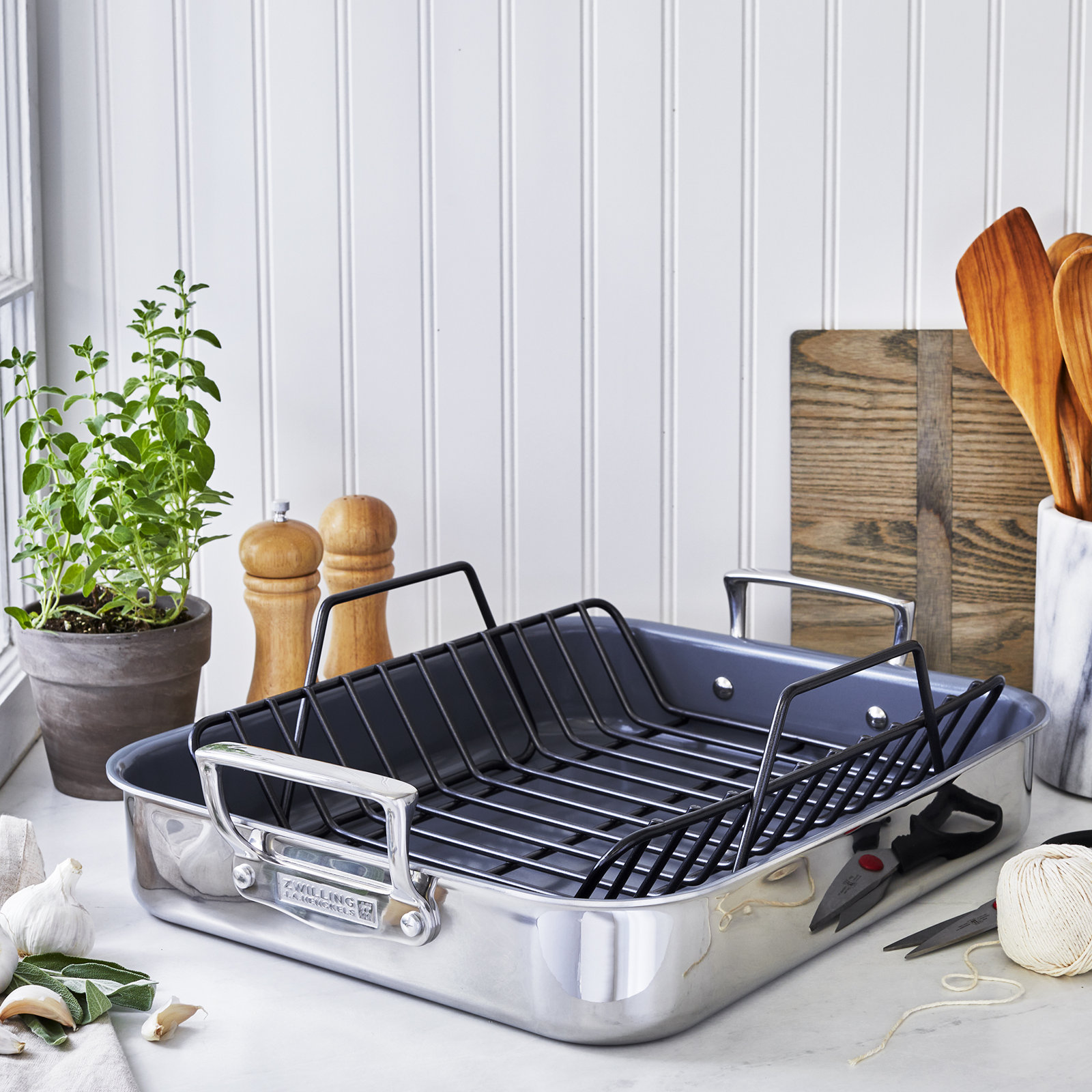 ZWILLING Polished Stainless Steel Ceramic Nonstick Roasting Pan, Mirror