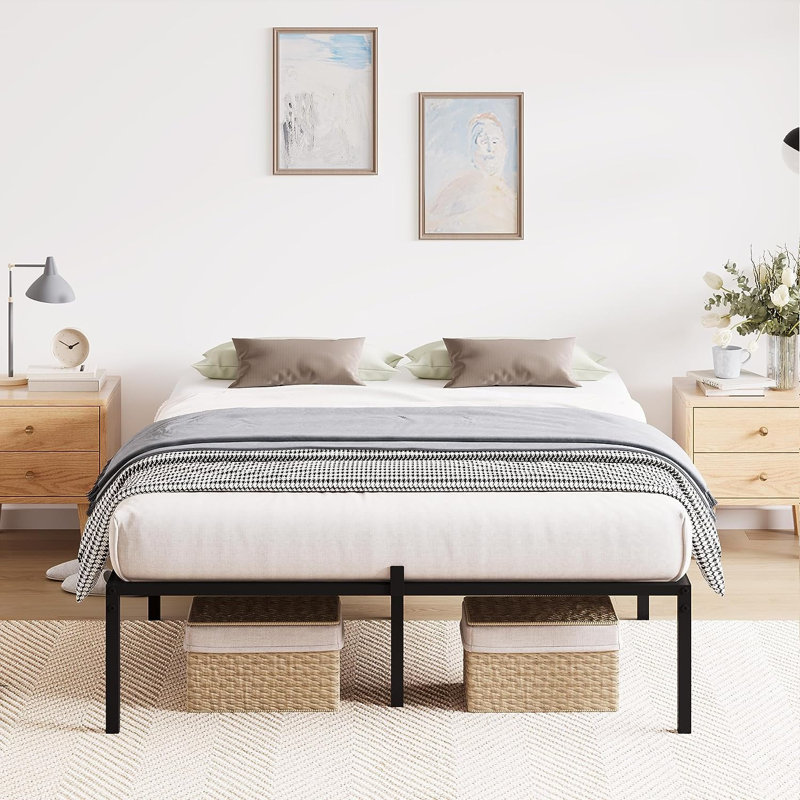 Easy Assembly 16 Inch Full Size Metal Bed Frame - Heavy Duty Platform Bed Space Saving, for Living Room, Guest Room