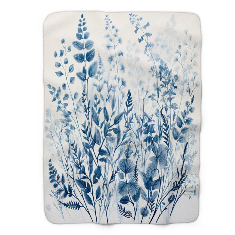 Blueprint Blossoms - Couverture en sherpa de qualité supérieure 0002, L 60 po x L 80 po