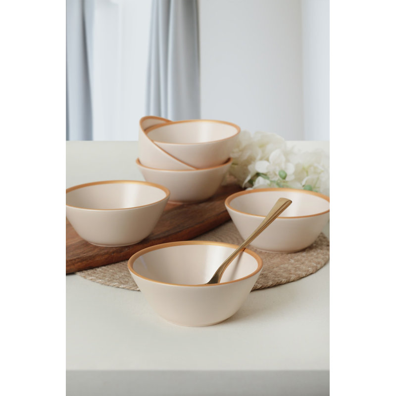 Brayden Studio Bethannie 100% CERAMIC Salad Bowl, Cream Gold