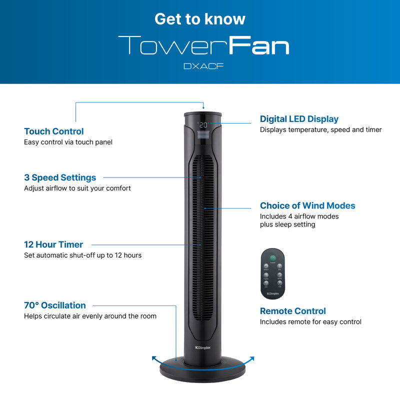 Dimplex Tower Fan with LED Display, Sleep Timer and Remote Control