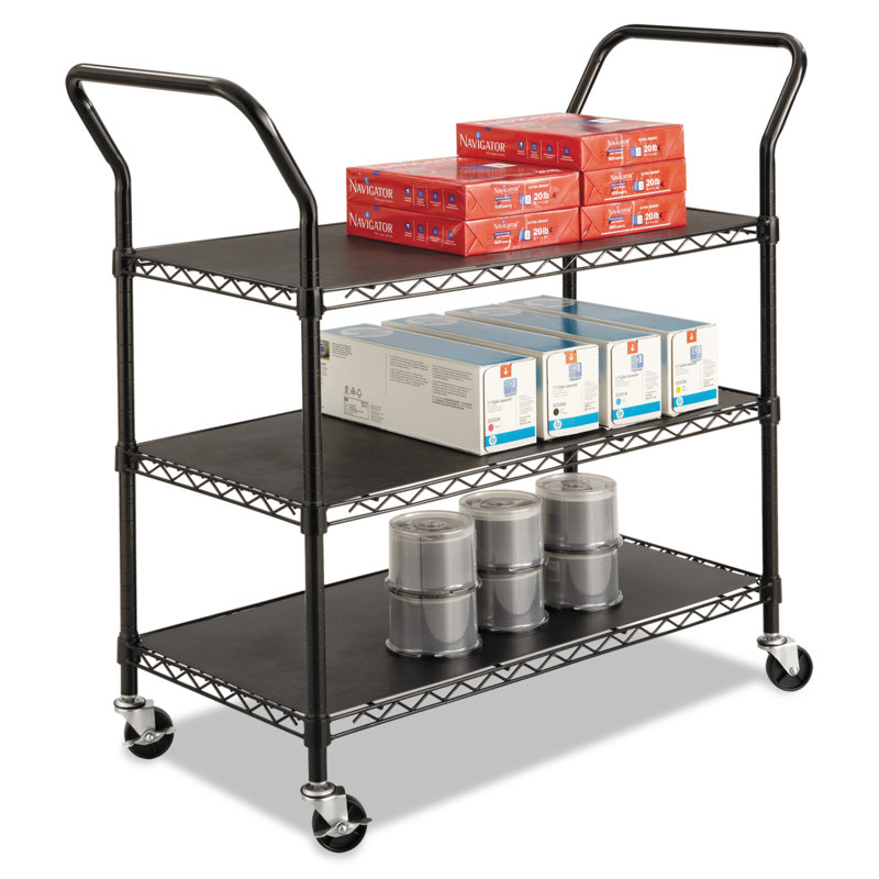 Black 3-Shelf Steel Wire Utility Cart with Wheels