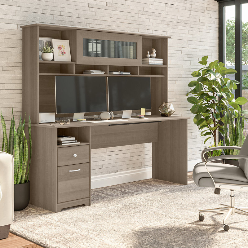 Ozro Computer Desk, Ash Gray, 66.3" H x 71.69" W x 23.19" D