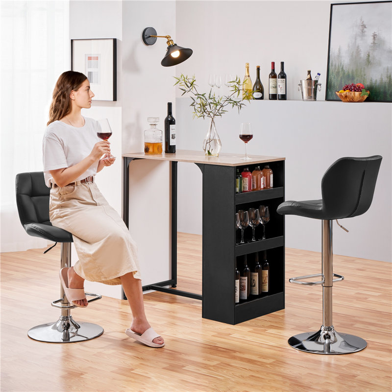 color Swivel Yes Upholstered Steel Faux Leather Yes Bar Stool, Black