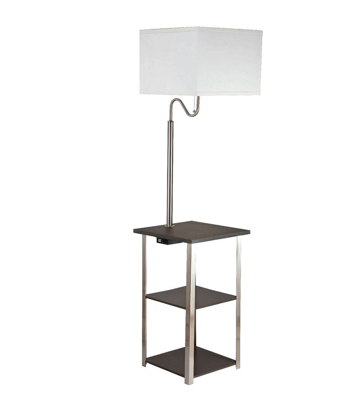 Lampe de table d'appoint carrée 58 "de haut" Dru "avec port USB et charge, argent