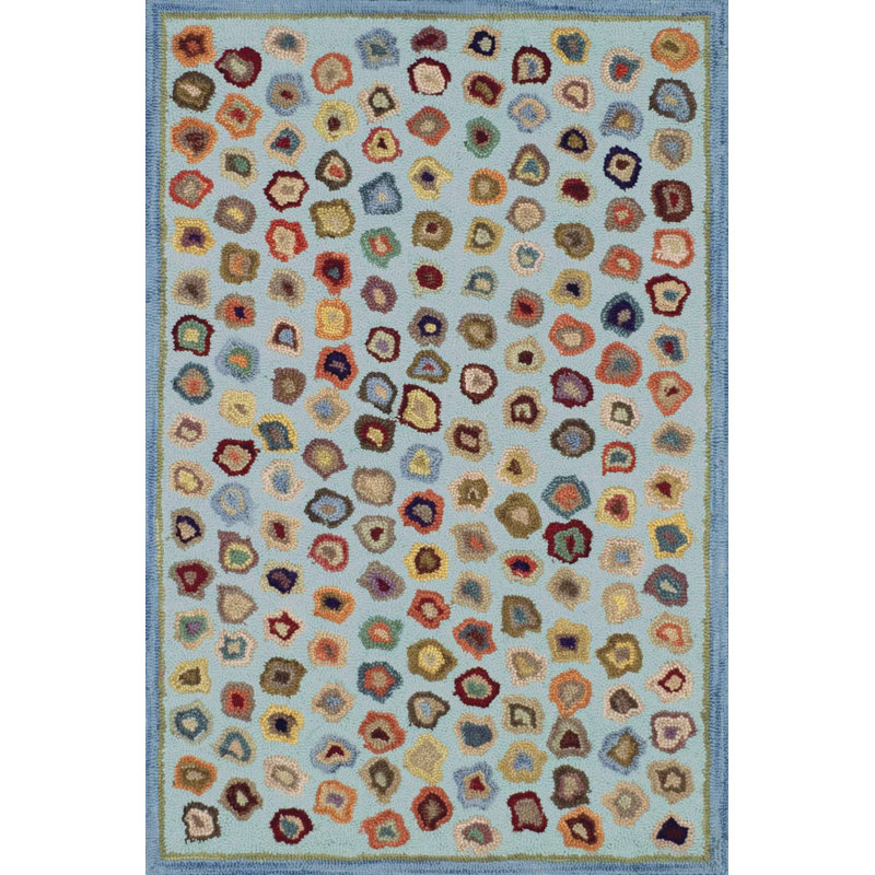 Cat'S Paw Blue Hand Micro Hooked Wool Rug, Rectangle 6' x 9'