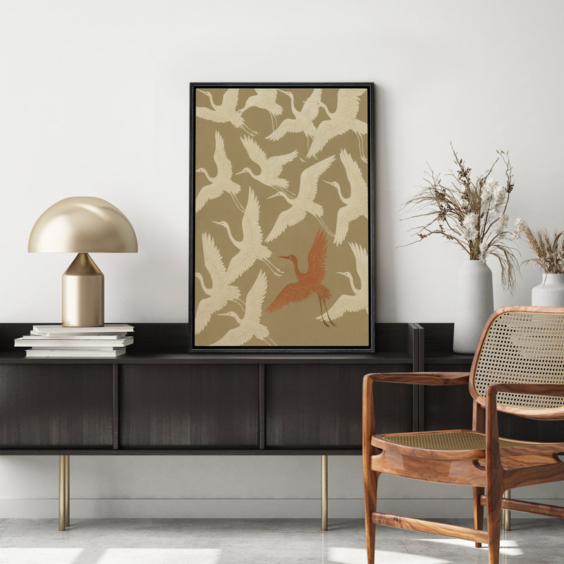 «Flying Cranes Group with Accent Bird Art», reproduction d'art sur toile encadrée, H 24 po x l 16 po x P 1,5 po