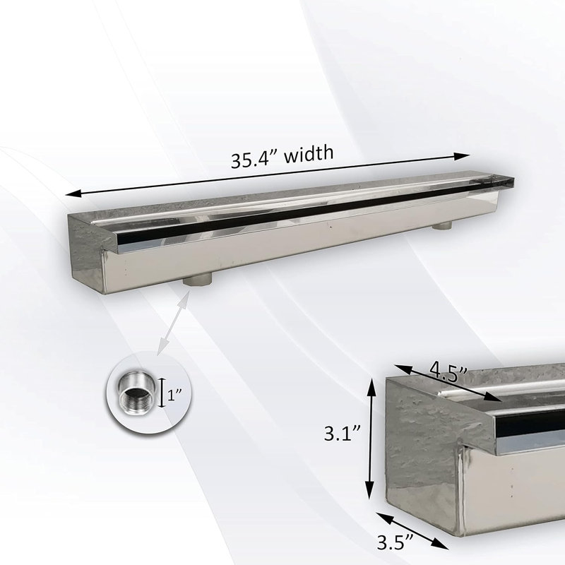 Fontaine de piscine d'extérieur en acier inoxydable avec cascade de piscine (35,4 po x 4,5 po x 3,1 po)