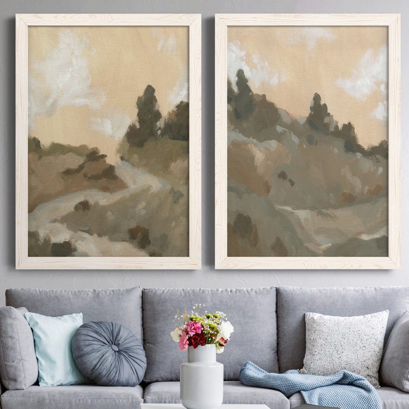 " Hillside Walking Path I " 2 Piece Art Color Photography Painting, 37.5" H x 55" W x 1.5" D, White Framed Canvas