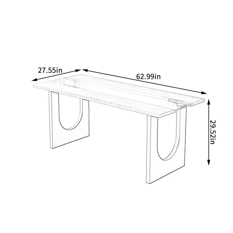 Bureau en verre trempé Creative Design, Transparent/noir, H 29,52 po x l 62,99 po x P 27,55 po