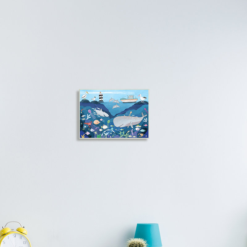 Illustration d'un enfant sous-marin, requin-baleine - peinture, H 10 po x l 15 po, Plaque murale