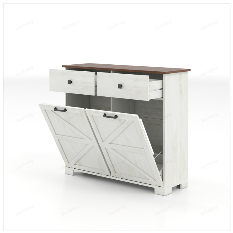 Armoire à déchets Farmhouse Double Tilt Out pour canettes de 20 gallons, Blanc